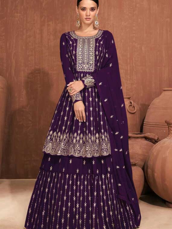 Grape Purple Butti Work Kurta Sarara Set A-Line Top – Pakistani Suit