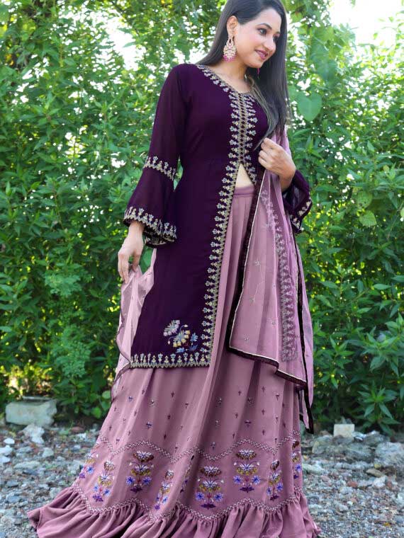 Grape purple designer sleek and modern kurta lehenga suit