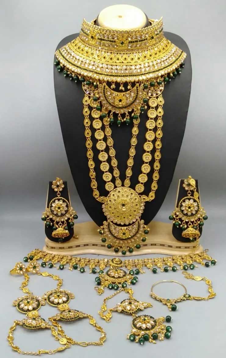 Ethnic Indian Traditional Gold Plated Kundan Dulhan Bridal Jewellery Set