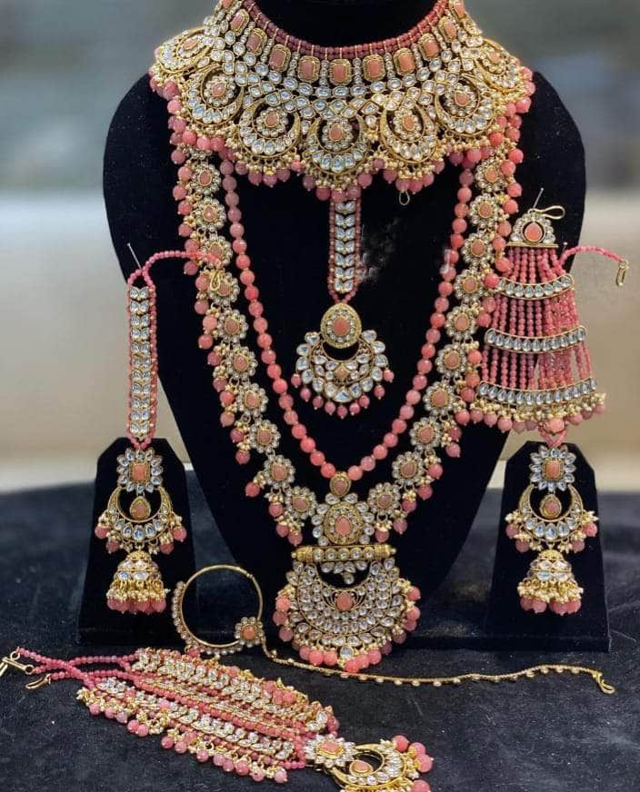 Pink Stones Beautiful Kundan Gold Plated Bridal Jewellery Set By Zevar