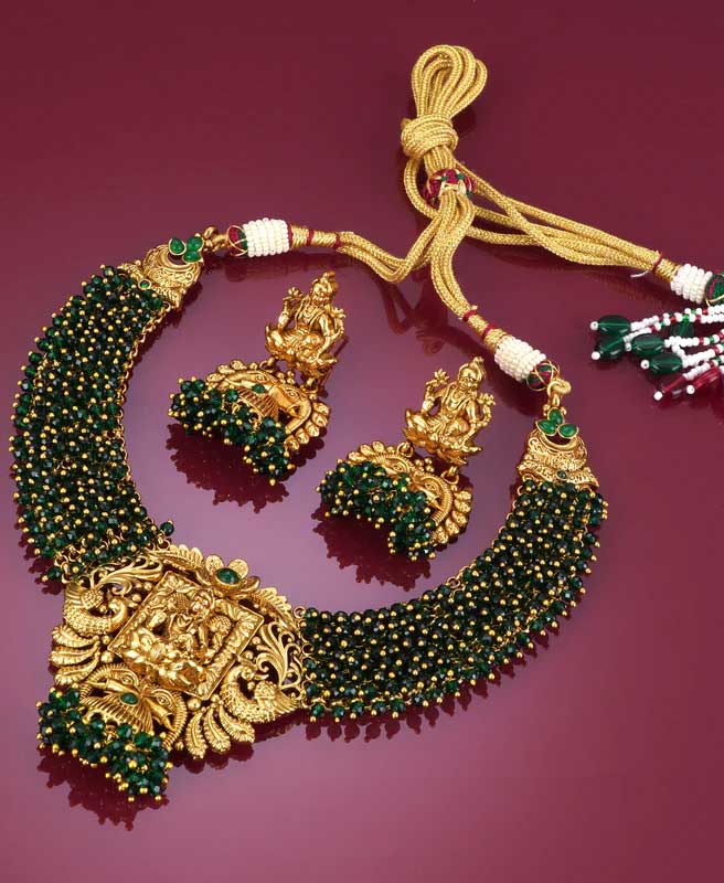 Padma full green stone temple jewellery