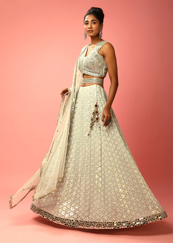 Cloud Grey Lehenga Choli In Georgette With Sequins Embroidered Jaal And Mirror Border