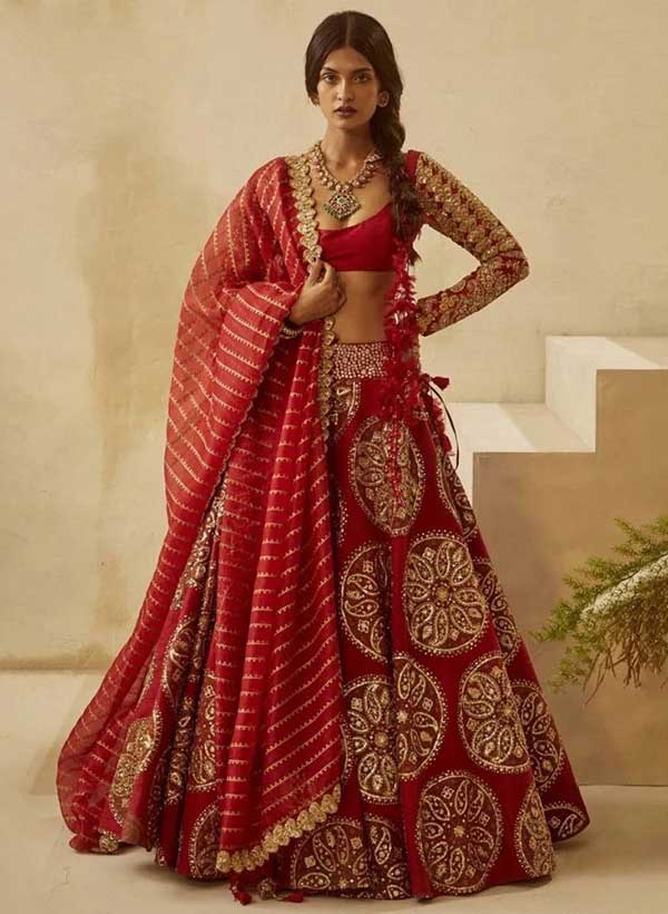 Wedding Wear Red Heavy Embroidery With Sequins Work Lehenga