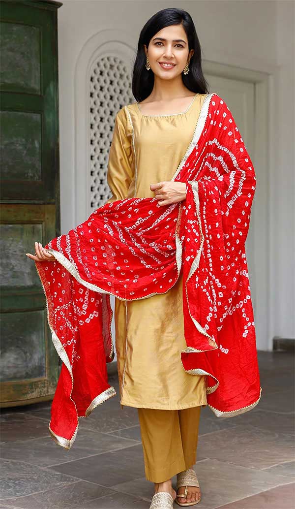 Chanderi suit with red dupatta