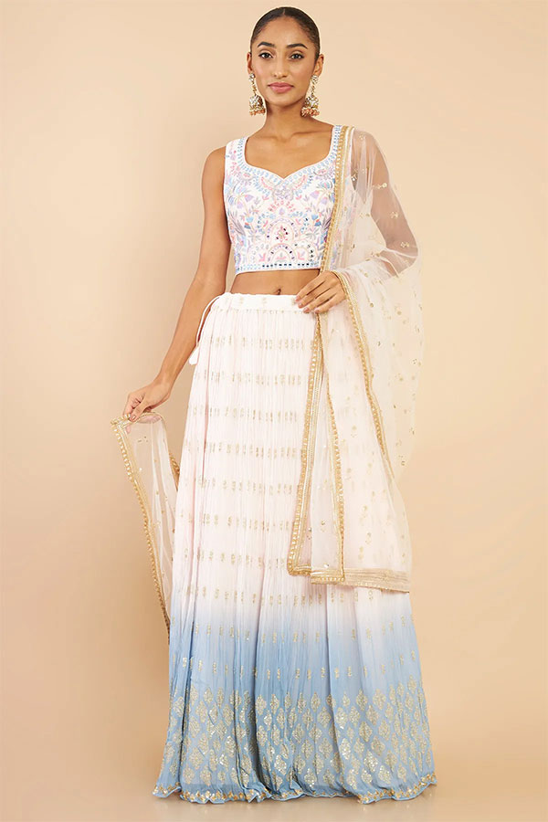 Blush Pink Georgette Ombre And Embroidered Lehenga Choli With Sequins And Mirror Work
