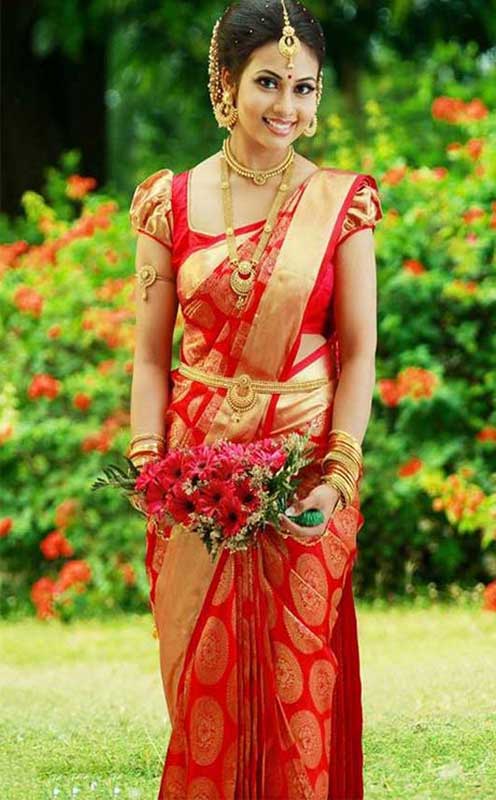 Amazing Red and Golden Sade Saree for ladies