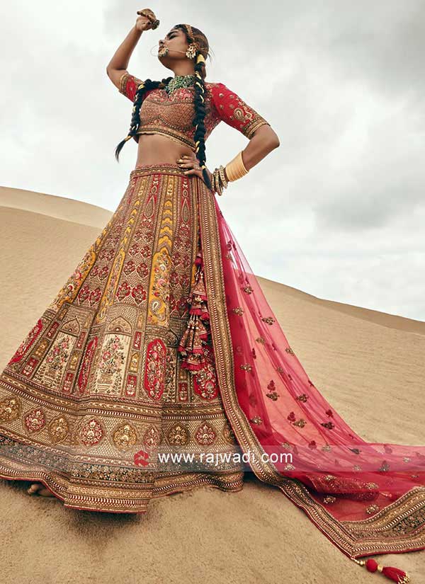 Raw Silk Bridal Wear Lehenga Choli With Net Dupatta