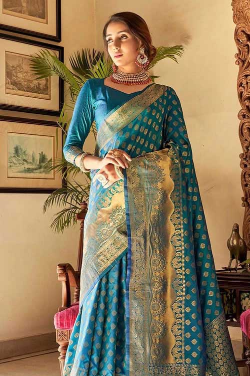 Tiffany Blue Banarasi Saree